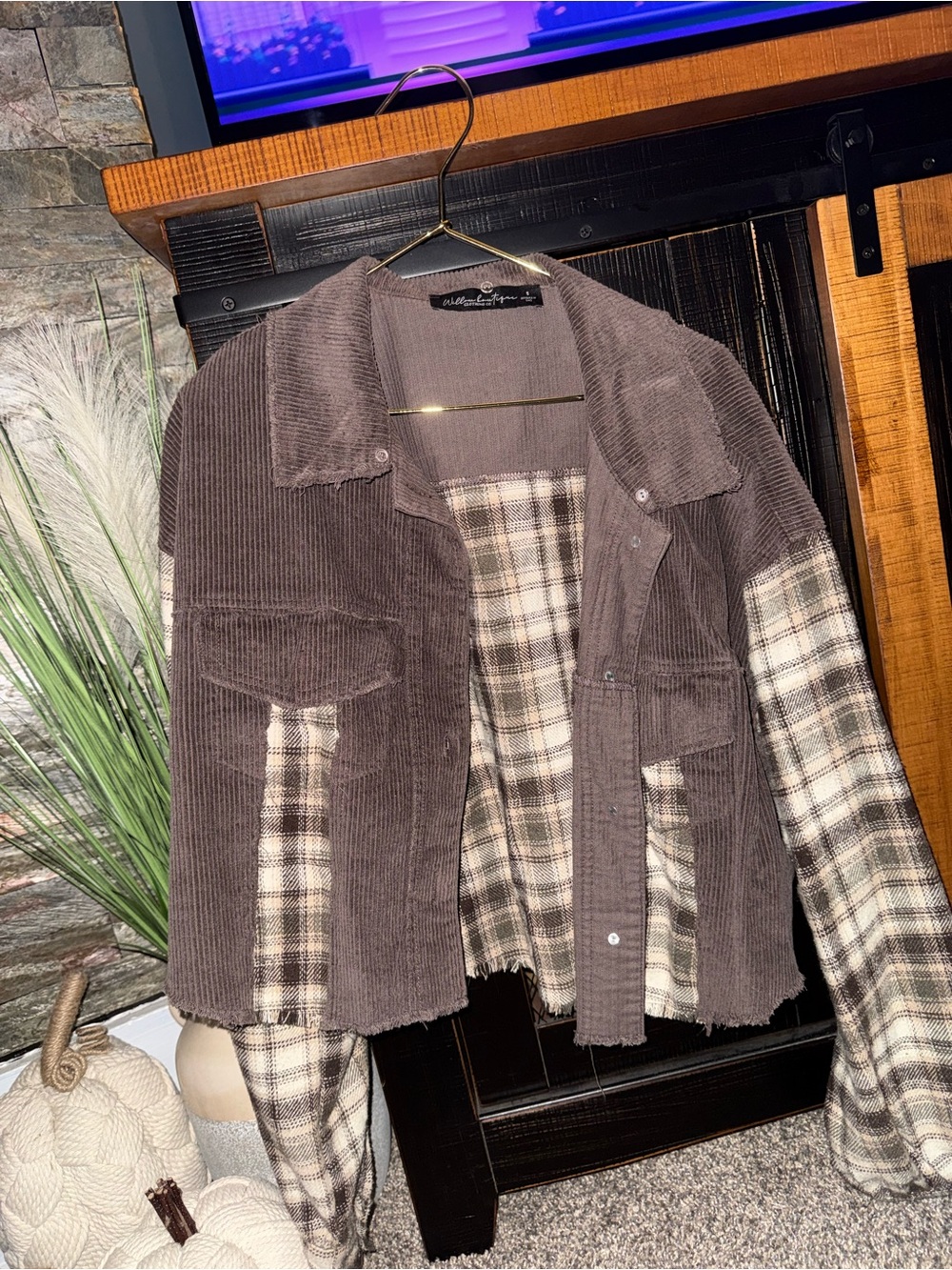 Women's Brown Corduroy & Plaid Jacket